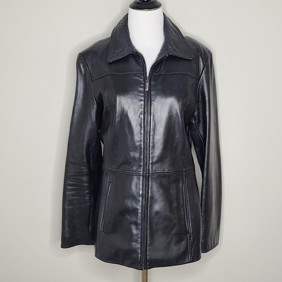 Nine West Black Leather Zip Jacket S
